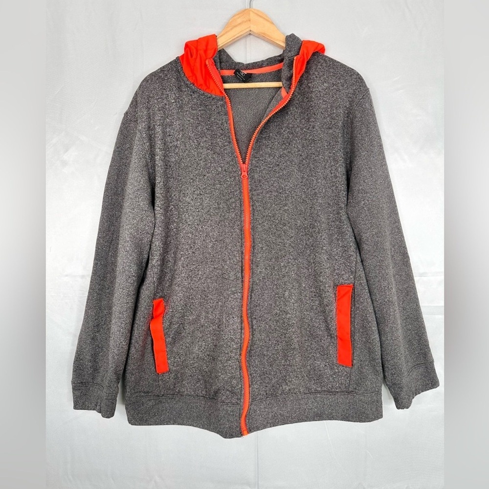 Layer 8 Qwick-Dry Mens Full Zip Hoodie XL Grey Neon Orange Fleece Sweatshirt